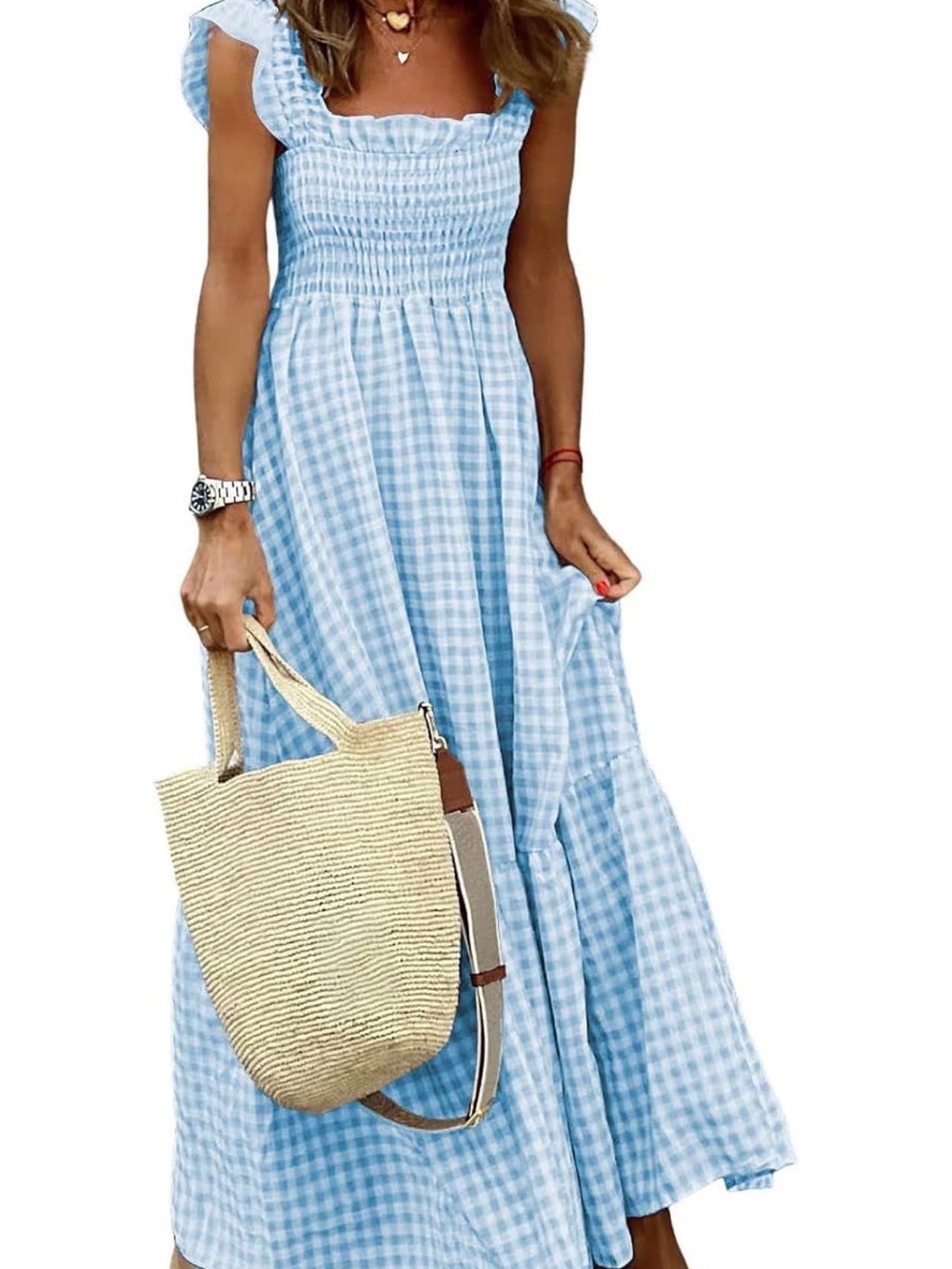 Cottagecore Preppy Light Blue Smocked Maxi Sundress